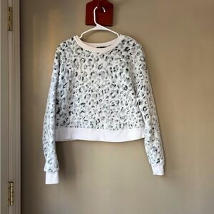 Miss Chievous White & Gray Leopard Print Furry Sweatshirt L (fits like a S)